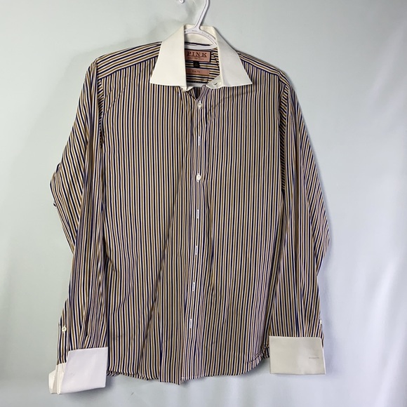 Thomas Pink Stripe Slim Fit French Cuff Shirt 15 - Picture 5 of 5